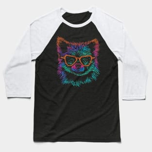 Colorful Pomeranian Dog with Hipster Glasses Baseball T-Shirt